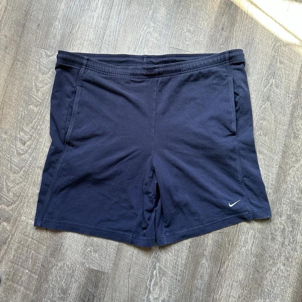 Vintage Nike Men's L Navy Cotton Shorts Original  Small Swoosh‎ Athletic Retro